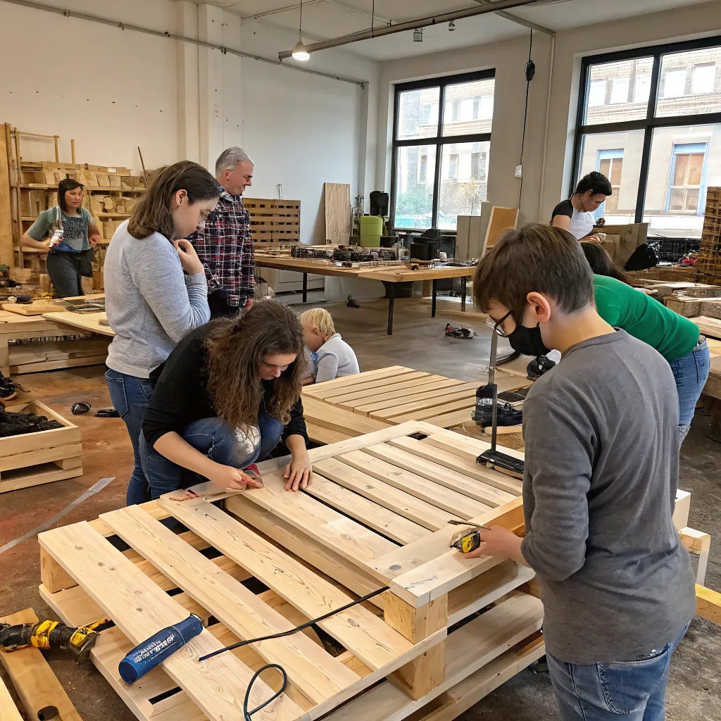 Attendees at a Pallet Furniture Workshop